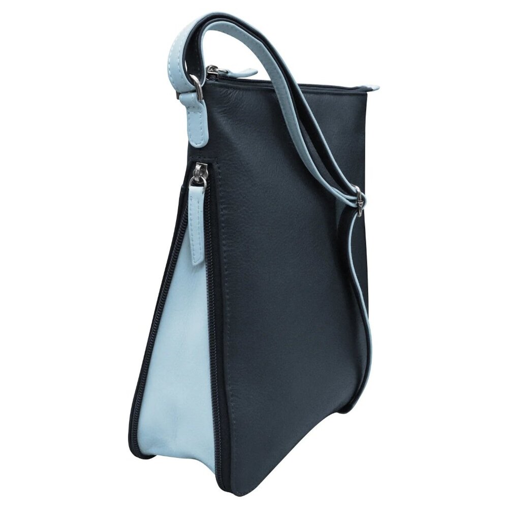 Navy Leather Colorblock RFID Expandable Travel Crossbody, NWT